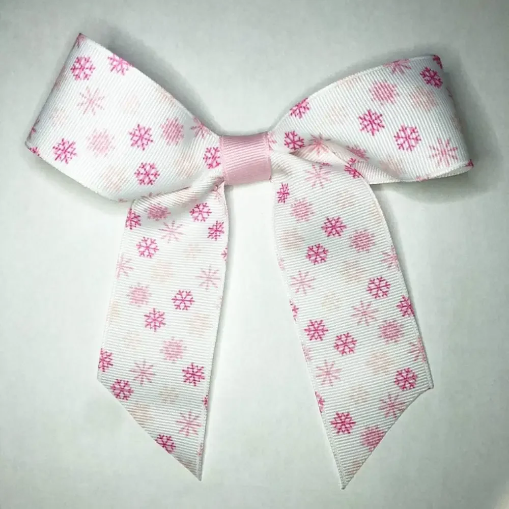 Girls Pink & White Snowflake Small Hair Bow